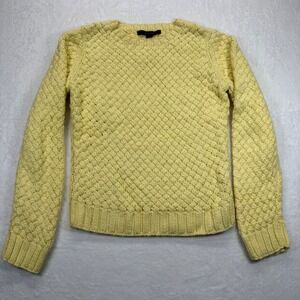 Vintage Express Basketweave Knit crochet Sweater Cotton Butter Yellow‎ Large
